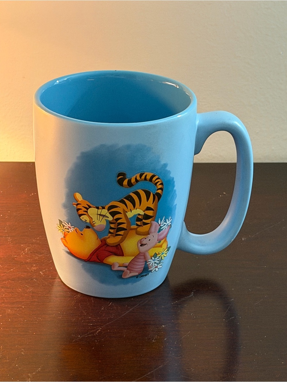 Disney Store Winnie the Pooh Tigger Piglet Blue Ceramic Mug Vintage